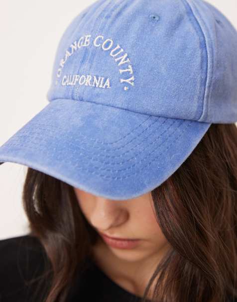 My Accessories – Blå, tvättad baseballkeps med 'Orange Country'-tryck - view 1