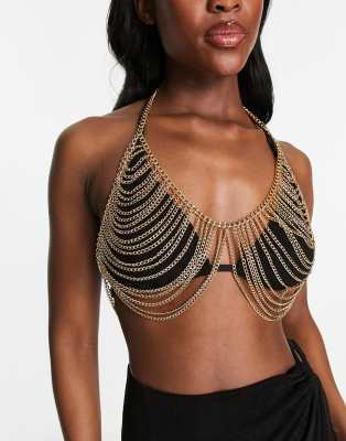 Gold Bra Body Chain, Bra Top, Body Jewelry, Carnival Clothes -  Sweden