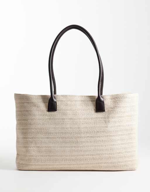 My Accessories - Bolso de playa color crema extragrande con diseño entretejido