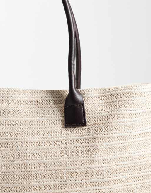 My Accessories - Bolso de playa color crema extragrande con diseño entretejido, 3 de 4