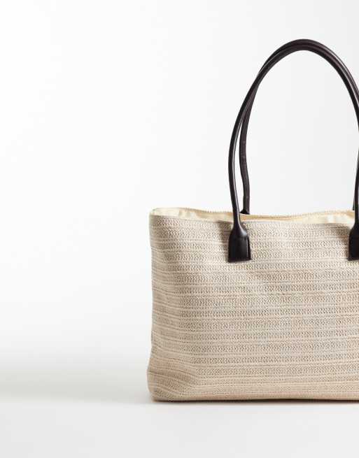 My Accessories - Bolso de playa color crema extragrande con diseño entretejido, 4 de 4