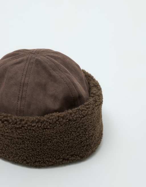 My Accessories bonnet à revers marron en peau lainée synthétique, 3 de 5