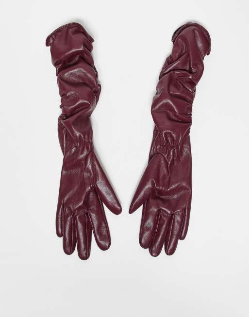 My Accessories - Bordeaux lange rynkede handsker i imiteret læder, 3 af 3
