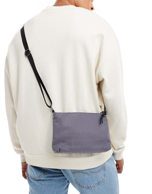 My Accessories - Borsa a tracolla in nylon grigio canna di fucile con zip superiore 