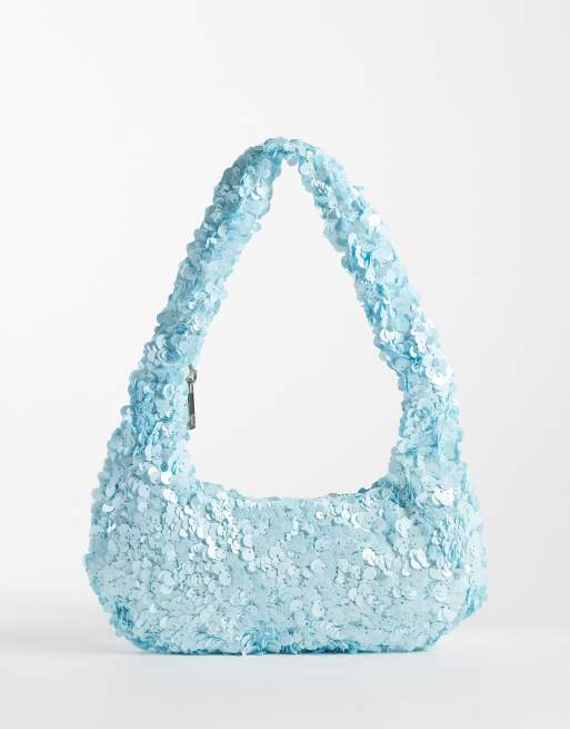 My Accessories - Borsa da spalla color blu pallido con paillettes