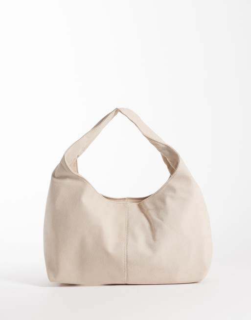 My Accessories - Borsa da spalla extra larga in camoscio sintetico color crema con tracolla squadrata