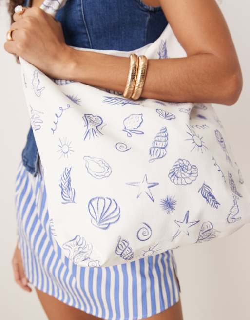 My Accessories - Borsa shopping bianca e blu con stampa nautica , 3 di 4