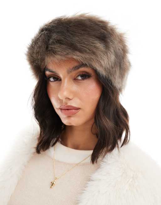 My Accessories – Brązowa puszysta opaska na głowę oversize ze sztucznego futra