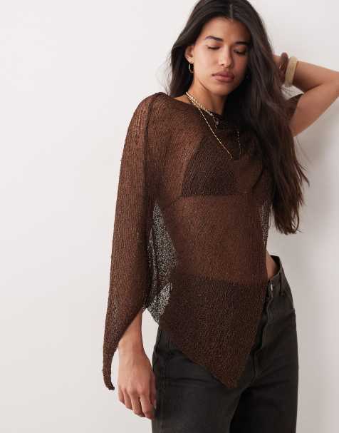 My Accessories – Brun, virkad poncho - view 1