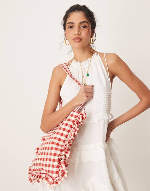 My Accessories - Cabas à carreaux vichy et volants - Rouge et blanc , 4 de 4