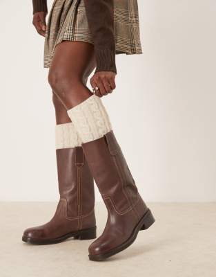 My Accessories My Accessories cable knit leg warmers in cream-White