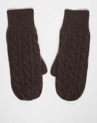 My Accessories My Accessories cable knit mittens in brown
