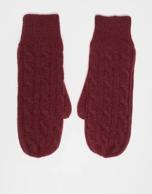 My Accessories My Accessories cable knit mittens in burgundy-Red