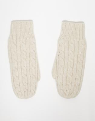 My Accessories My Accessories cable knit mittens in cream-White