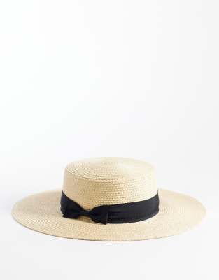My Accessories - Canotier en paille avec ruban noir - Naturel-Neutre