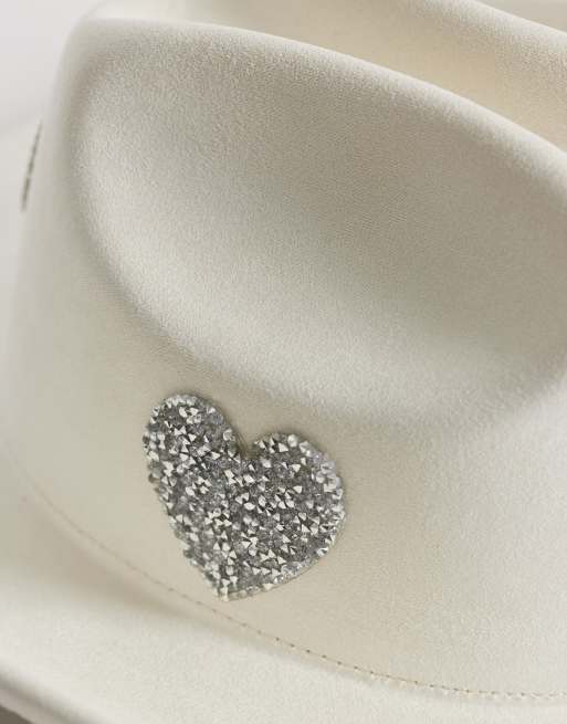 My Accessories - Cappello da cowboy bianco sporco con toppe a cuore, 2 di 3