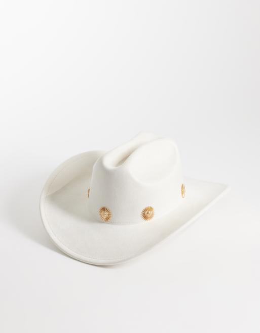 My Accessories - Cappello da cowboy color crema con borchie a margherita tonalità oro, 1 di 3