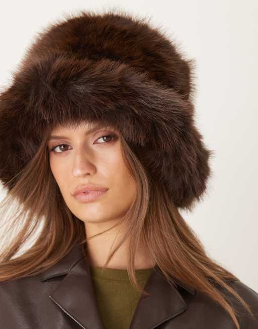 My Accessories - Cappello da pescatore oversize marrone cioccolato in pelliccia sintetica, 3 di 3