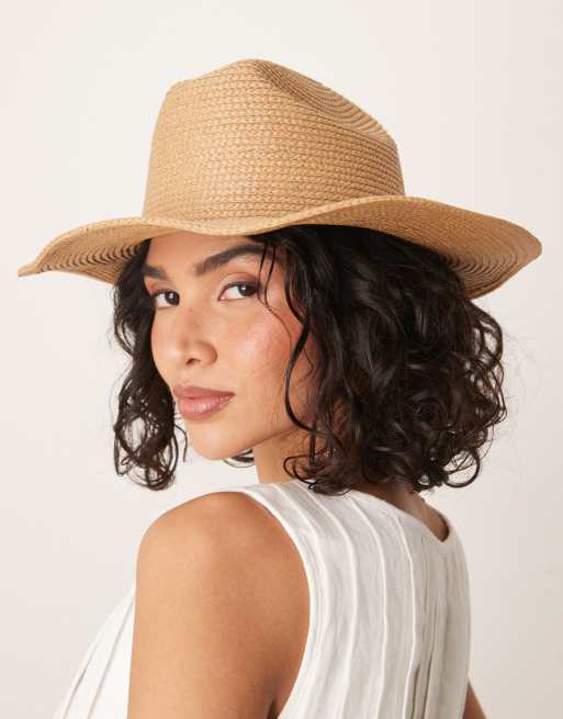 My Accessories - Cappello stile cowboy in paglia color cuoio 