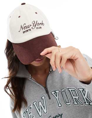 My Accessories - Casquette de baseball en velours côtelé à inscription New York » - Marron/crème-Multicolore