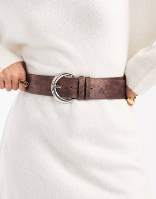 My Accessories - Ceinture large aspect cuir poulain - Marron