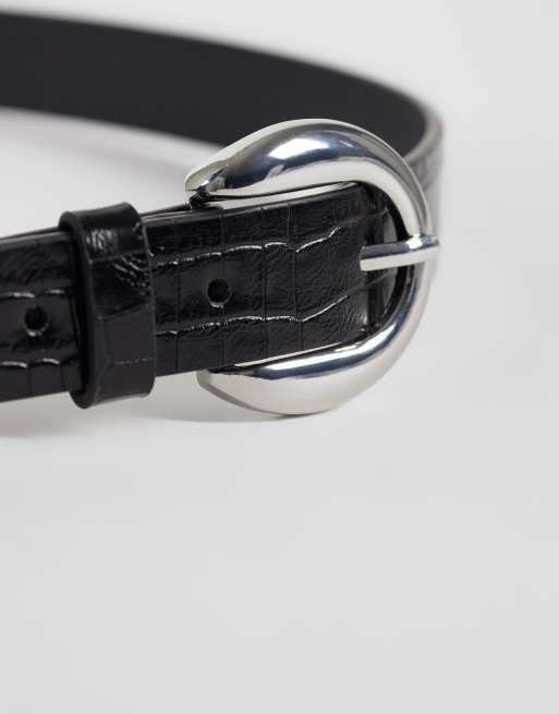 My Accessories ceinture noire effet croco avec boucle argentée, 3 de 3