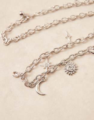 My Accessories Celestial Charm Chain Belt In Silver