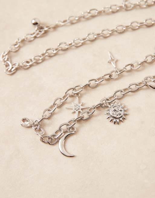 My Accessories celestial charm chain belt in silver | ASOS