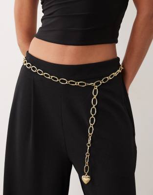 My Accessories Chain Belt With Heart Charm In Gold