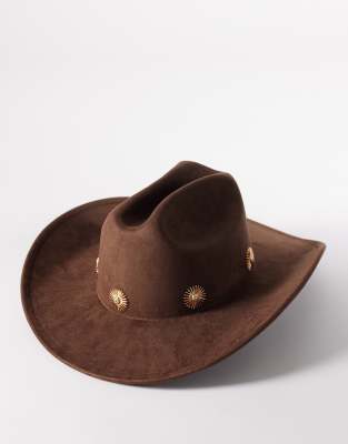 My Accessories - Chapeau de cowboy à clous dorés en forme de marguerite - Marron-Brown