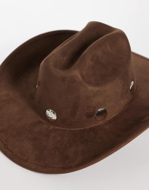 My Accessories - Chapeau de cowboy clouté en imitation daim - Chocolat, 3 de 3