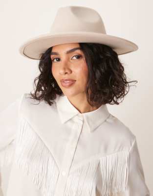 My Accessories - Chapeau fedora en suédine - Écru-Blanc