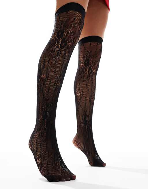 My Accessories - Chaussettes en dentelle avec fleurs - Noir