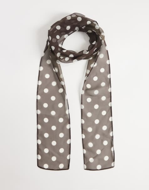 My Accessories – Chiffon-Schal in Braun mit Polka Dots in Cremeweiß - view 1