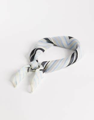 My Accessories chiffon striped neck tie scarf in cream black and blue