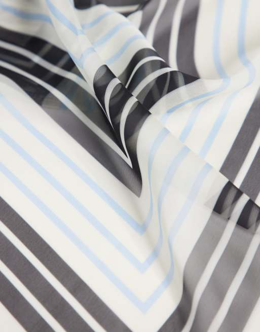 My Accessories chiffon striped neck tie scarf in cream black and blue, 2 of 3