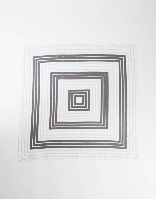 My Accessories chiffon striped neck tie scarf in cream black and blue, 3 of 3