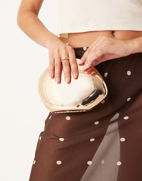 My Accessories chrome pebble clutch bag in gold tone - view 1