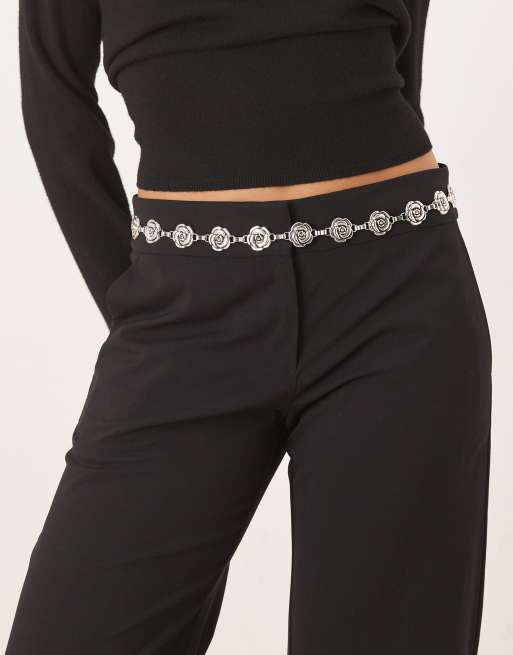 My Accessories - Cintura a catenina color argento vintage con rose