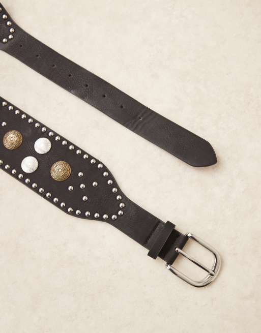My Accessories - Cintura ampia nera con borchie, 2 di 3