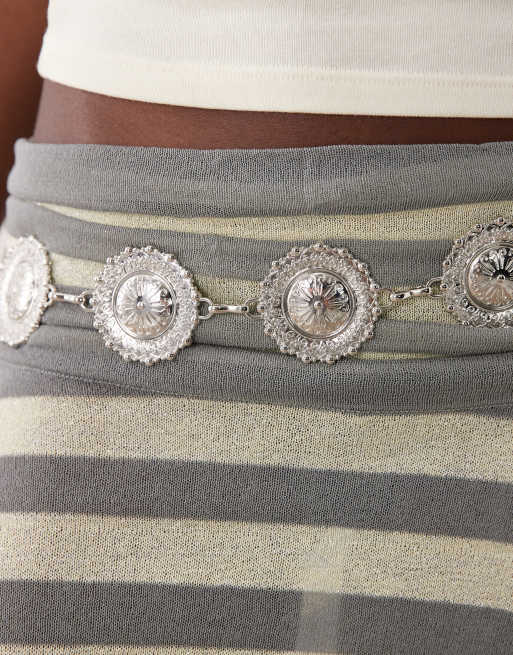 My Accessories - Cintura con catena a moneta grande tonalità argento, 2 di 3