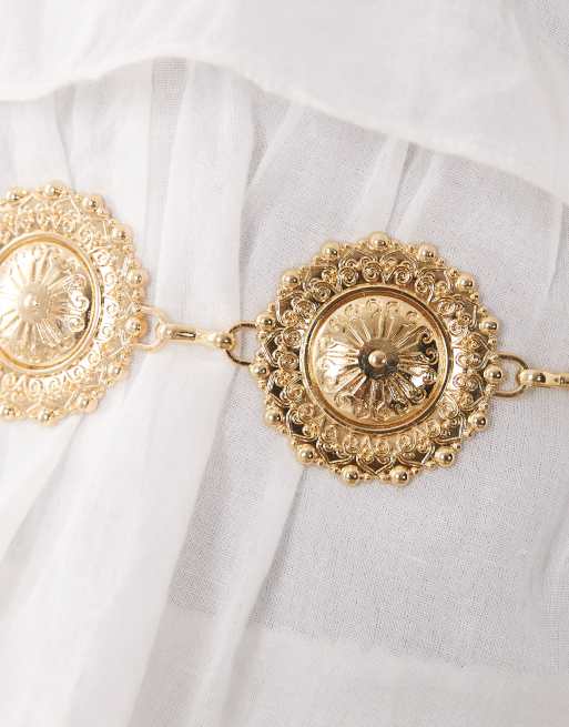 My Accessories - Cintura con catena a moneta grande tonalità oro, 2 di 3