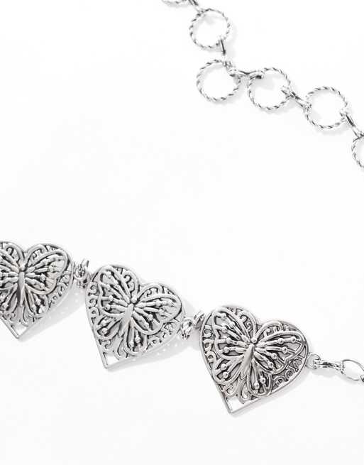 My Accessories - Cintura in catenina argentata con charm a forma di cuore, 3 di 4