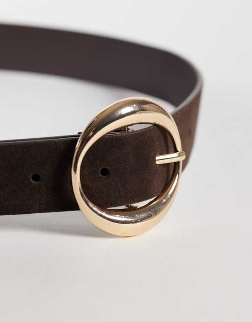 My Accessories cintura marrone con fibbia ovale dorata, 3 di 3