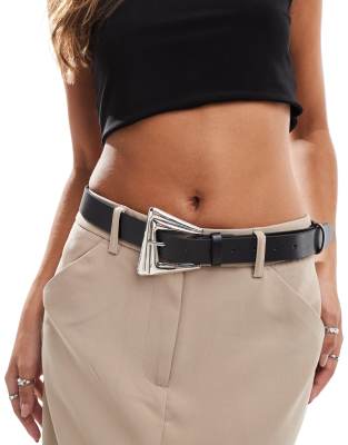 My Accessories - Cintura squadrata nera con fibbia sagomata color argento
