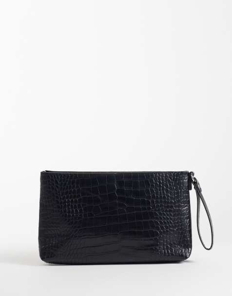 My Accessories clutch bag in black faux croc - view 1