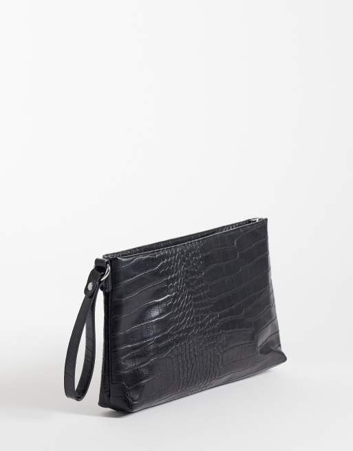 My Accessories clutch bag in black faux croc, 2 of 4