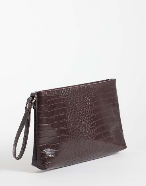 My Accessories clutch bag in brown faux croc, 2 of 4