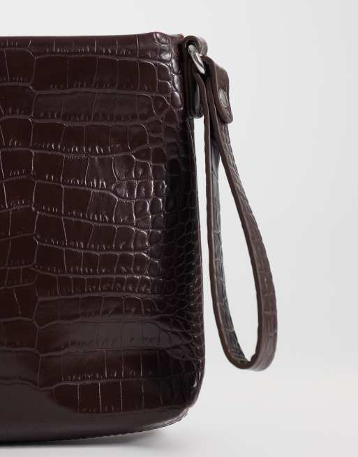My Accessories clutch bag in brown faux croc, 3 of 4