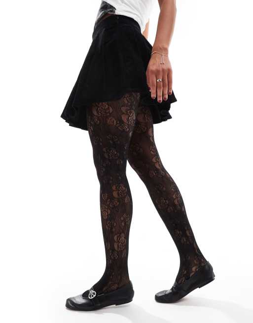 My Accessories Collant neri in pizzo a fiori romantici ASOS